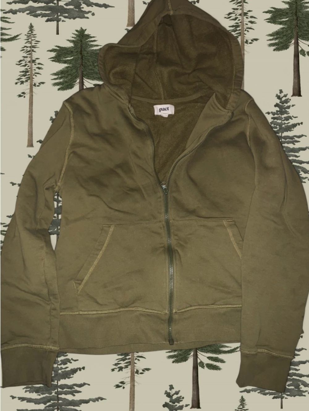 Pact Olive Zip-Up Hoodie with Hood